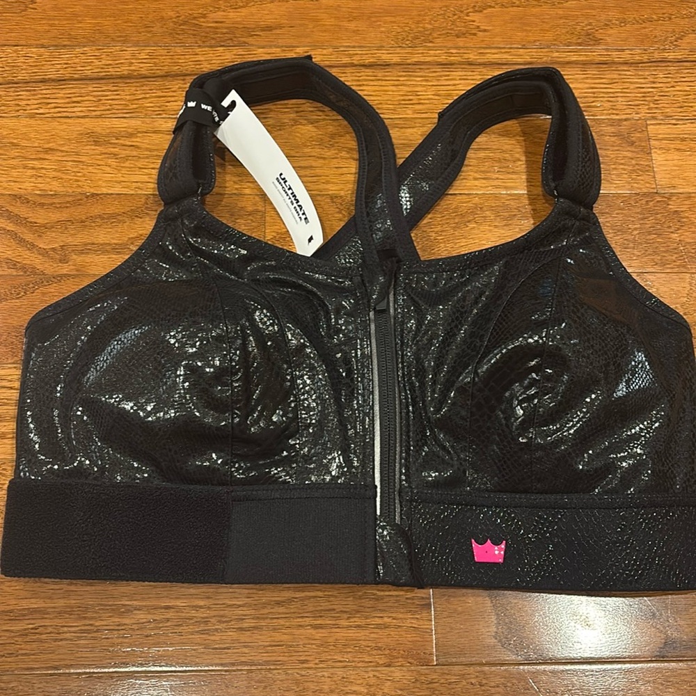 New SHEFIT Ultimate Sports Bra High Impact Black Snakeskin Pattern 1Luxe XL